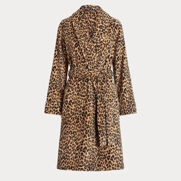 Lauren By Ralph Lauren Short Fleece Black and Tan Cheetah Print Bathrobe Size XL - Picture 4 of 9